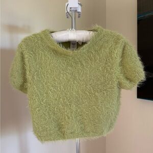 H&M Girls Fuzzy Knit Sweater Green XL (16) Soft Short Sleeve